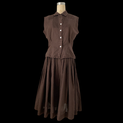 1940s Brown Cotton Skirt and Blouse Set