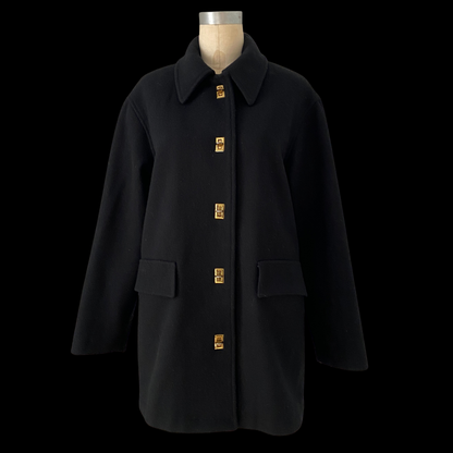 1990s Bonnie Cashin Style Black Wool Coat Turnlock