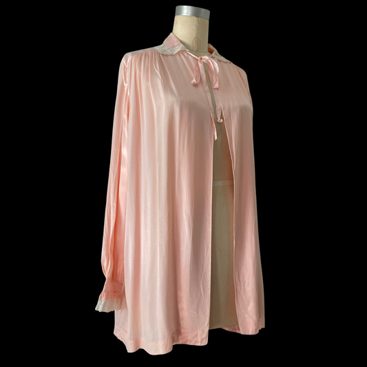 1930s 1940s Pink Satin Bed Jacket