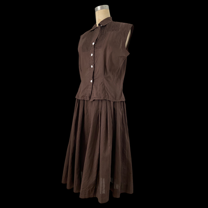 1940s Brown Cotton Skirt and Blouse Set