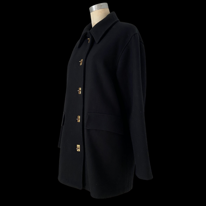 1990s Bonnie Cashin Style Black Wool Coat Turnlock