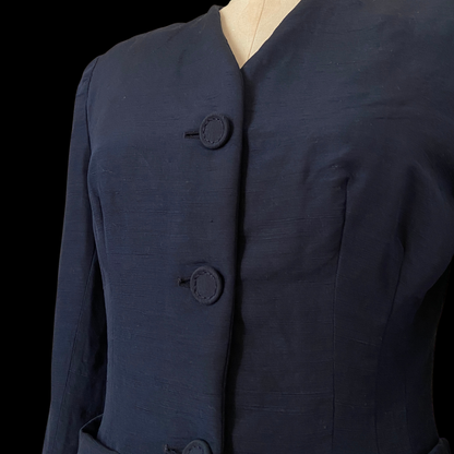 1940s Blue Rayon Fitted Blazer Jacket