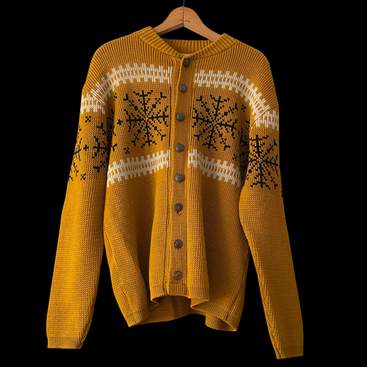 1960s Yellow Wool Snowflake Cardigan
