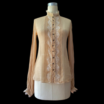 2000s Silk Gauze Victorian Lace Blouse