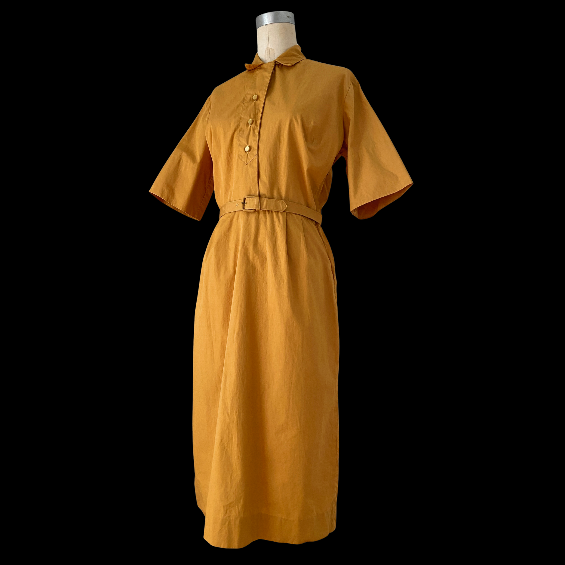 mustard yellow vintage dress 1950s Yellow Cotton Wiggle Dress