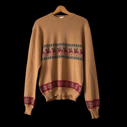 1960s Horse Rider and Snowflake Intarsia Sweater