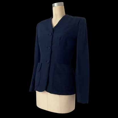 1940s Blue Rayon Fitted Blazer Jacket