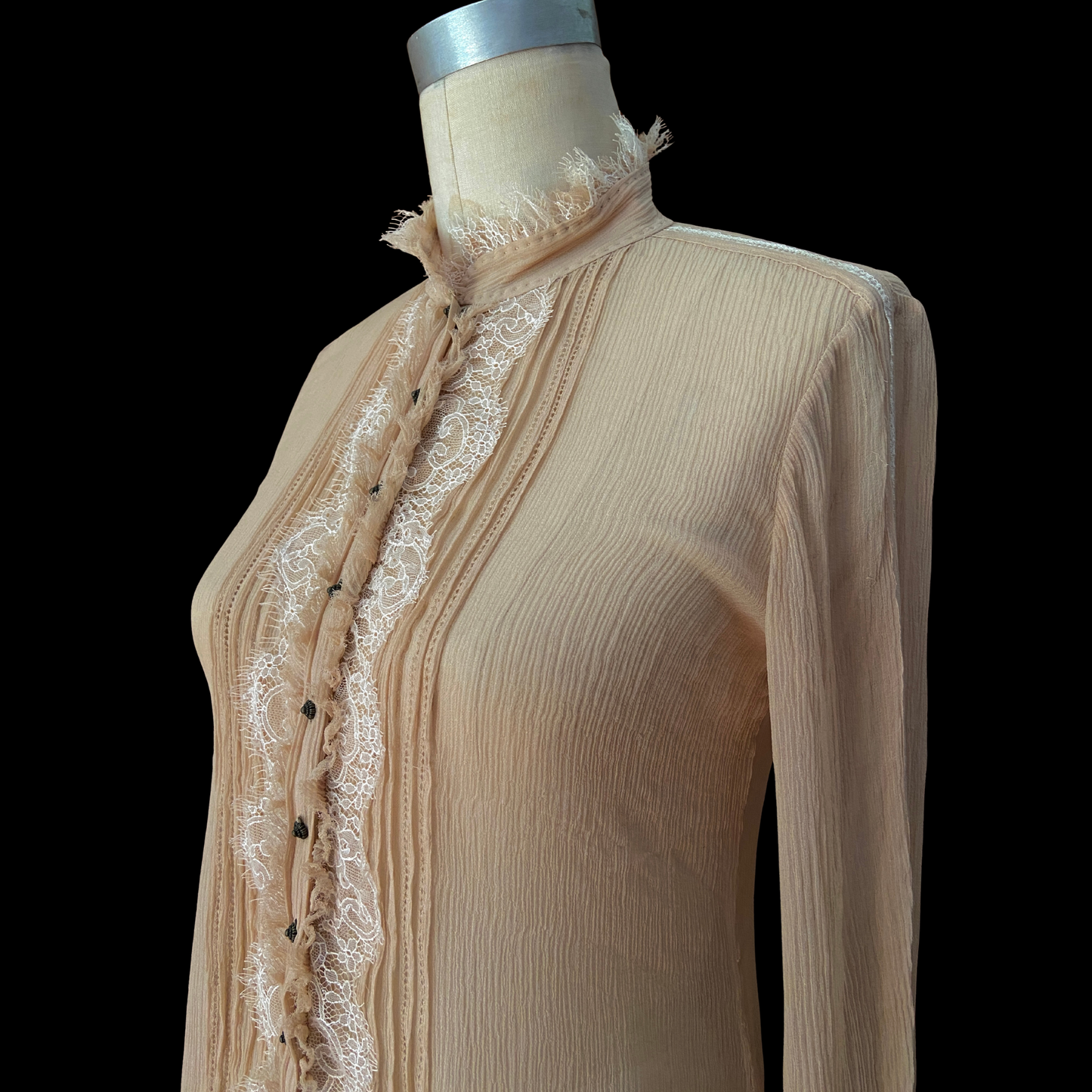 2000s Silk Gauze Victorian Lace Blouse