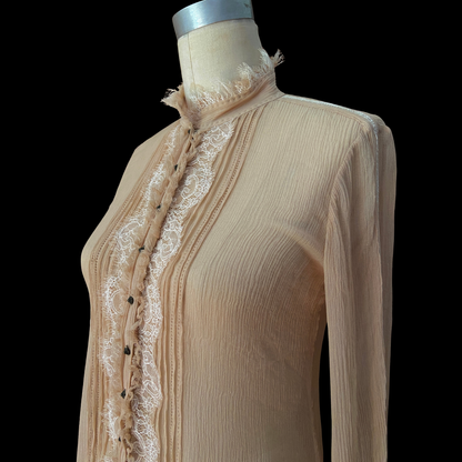 2000s Silk Gauze Victorian Lace Blouse