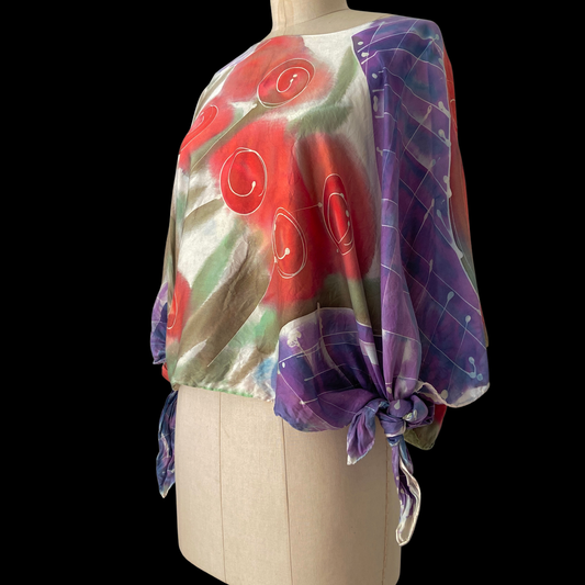 1980s Hand Painted Silk Top Art To Wear