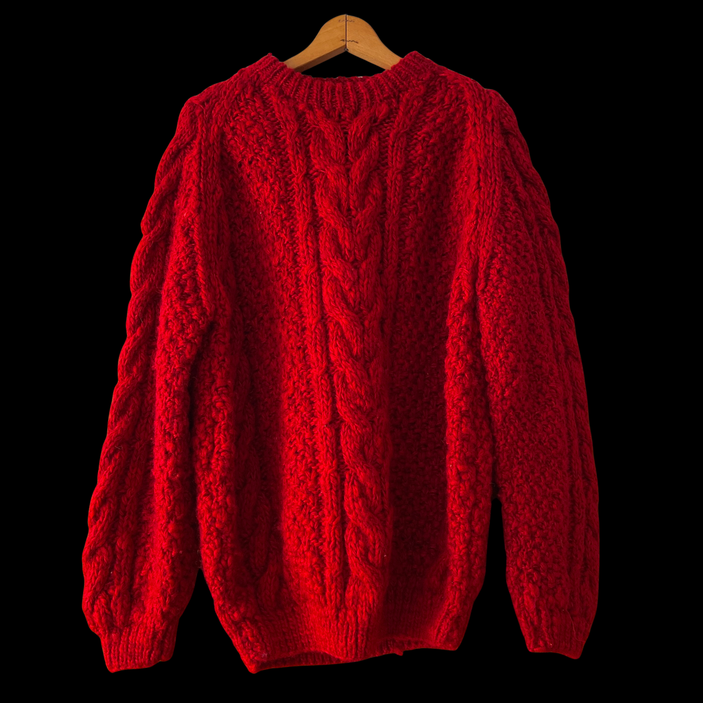 1980s Hand Knit Red Wool Sweater