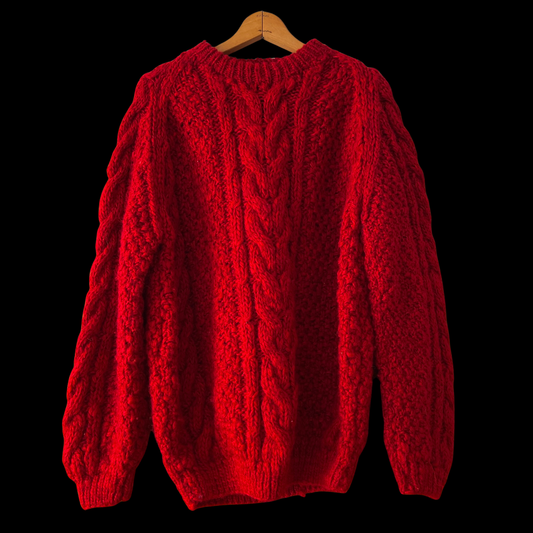 1980s Hand Knit Red Wool Sweater