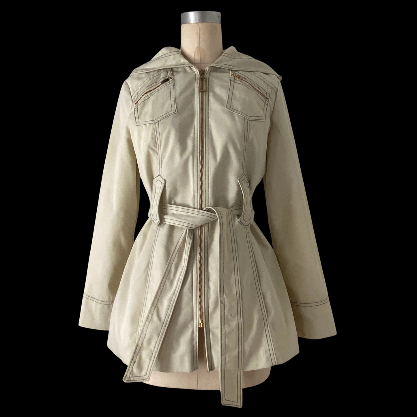 1970s Hooded Cream Trench Coat