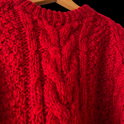 1980s Hand Knit Red Wool Sweater