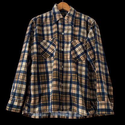 1960s Plaid Cotton Loop Collar Flannel