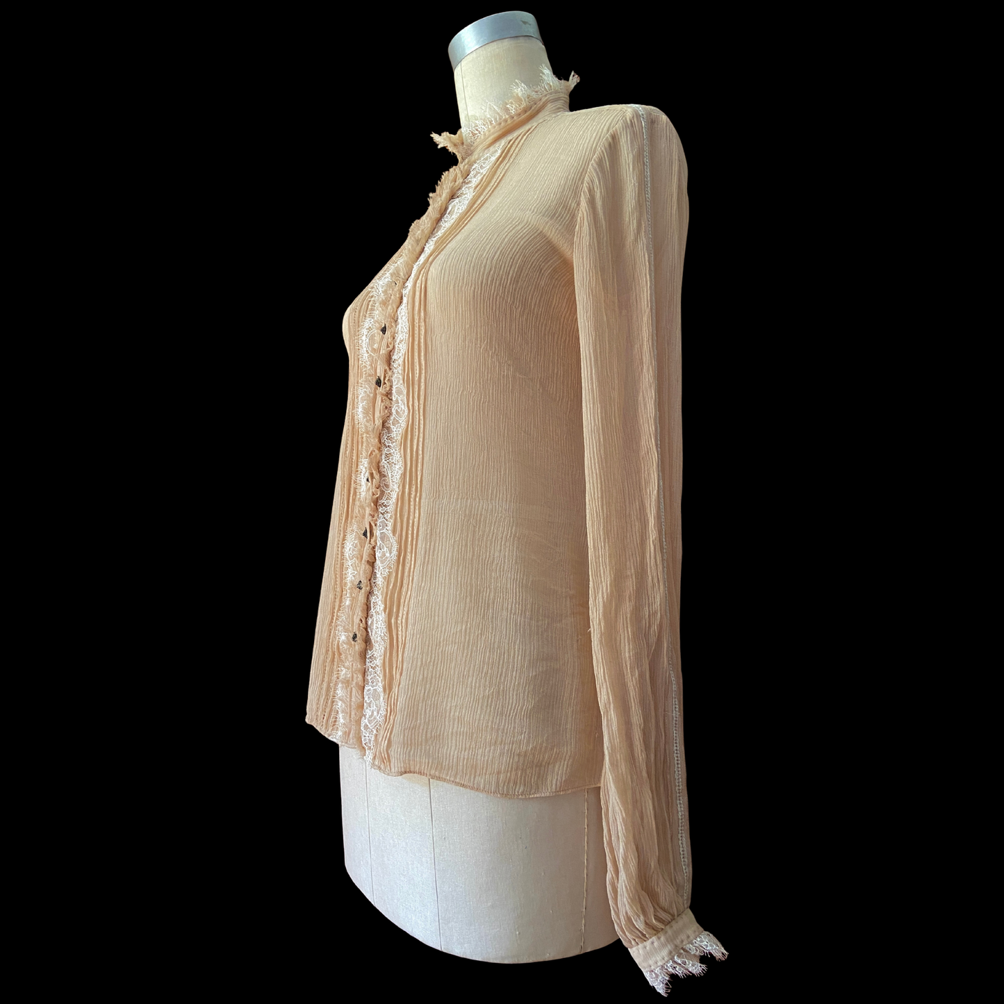 2000s Silk Gauze Victorian Lace Blouse