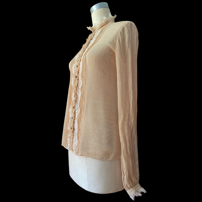 2000s Silk Gauze Victorian Lace Blouse