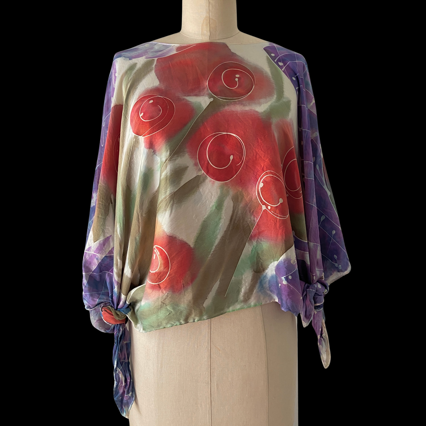 1980s Hand Painted Silk Top Art To Wear