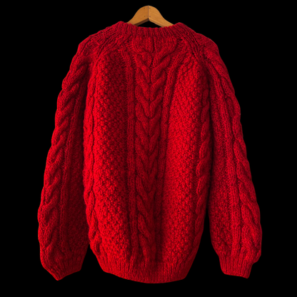1980s Hand Knit Red Wool Sweater