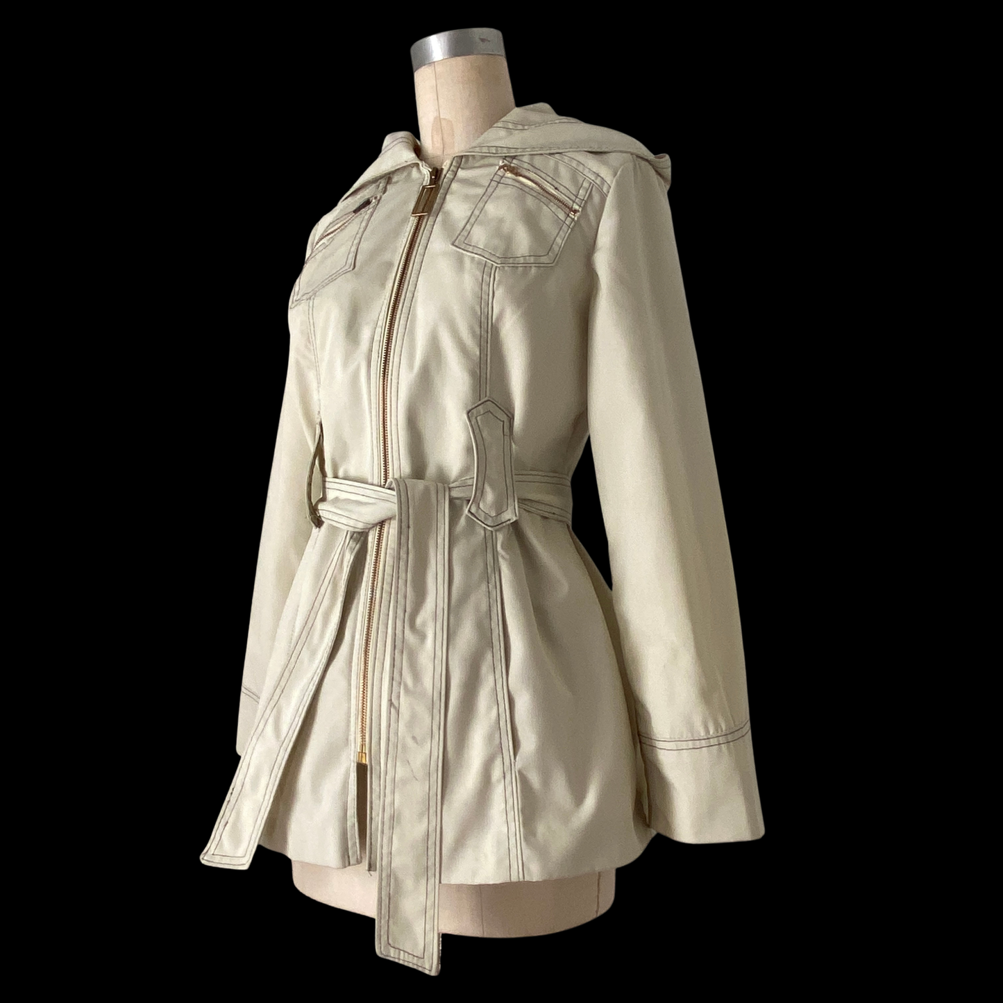 1970s Hooded Cream Trench Coat