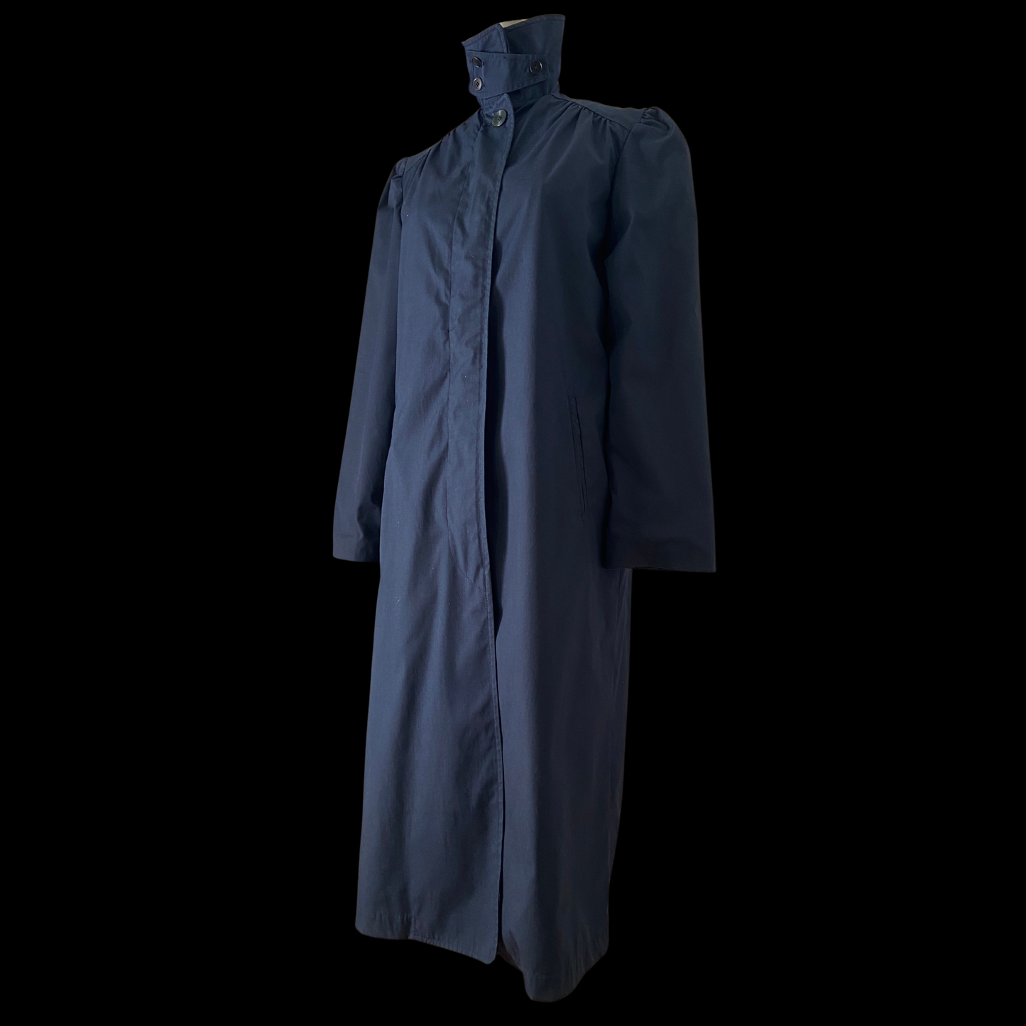 1980s Navy Trench Coat with Puff Sleeves