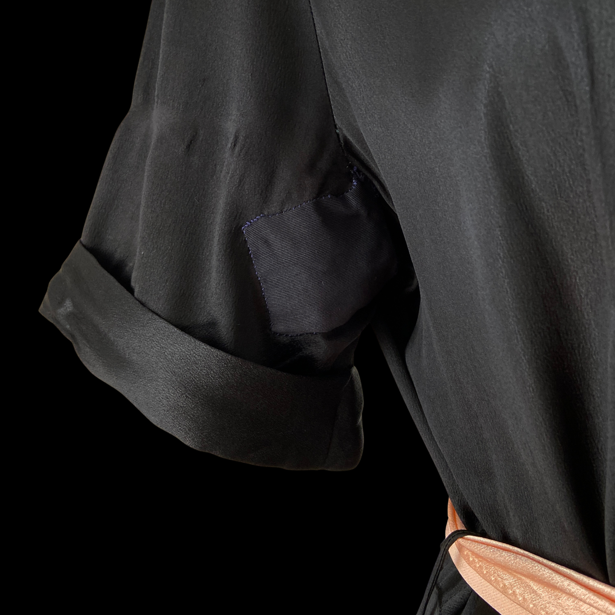 1940s Pink & Black Satin Rayon Dressing Gown