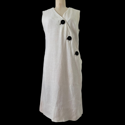 1960s Linen Dress with Asymmetrical Buttons