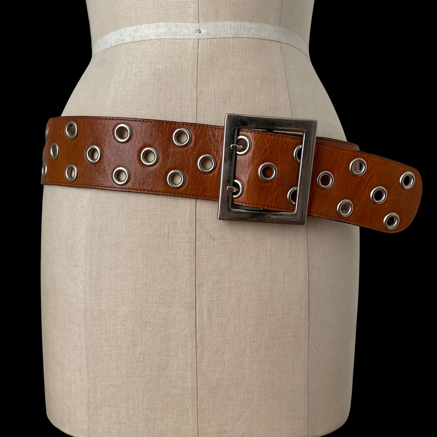 1990s Brown Leather Grommet Belt Custom Made