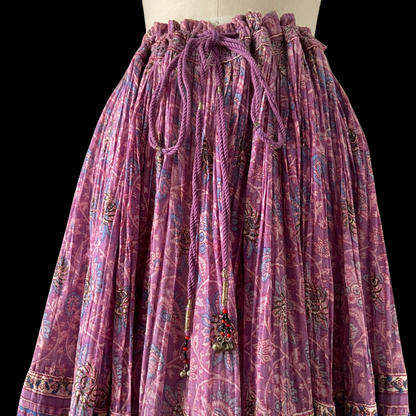 1970s Purple Indian Cotton Block Print Midi Skirt