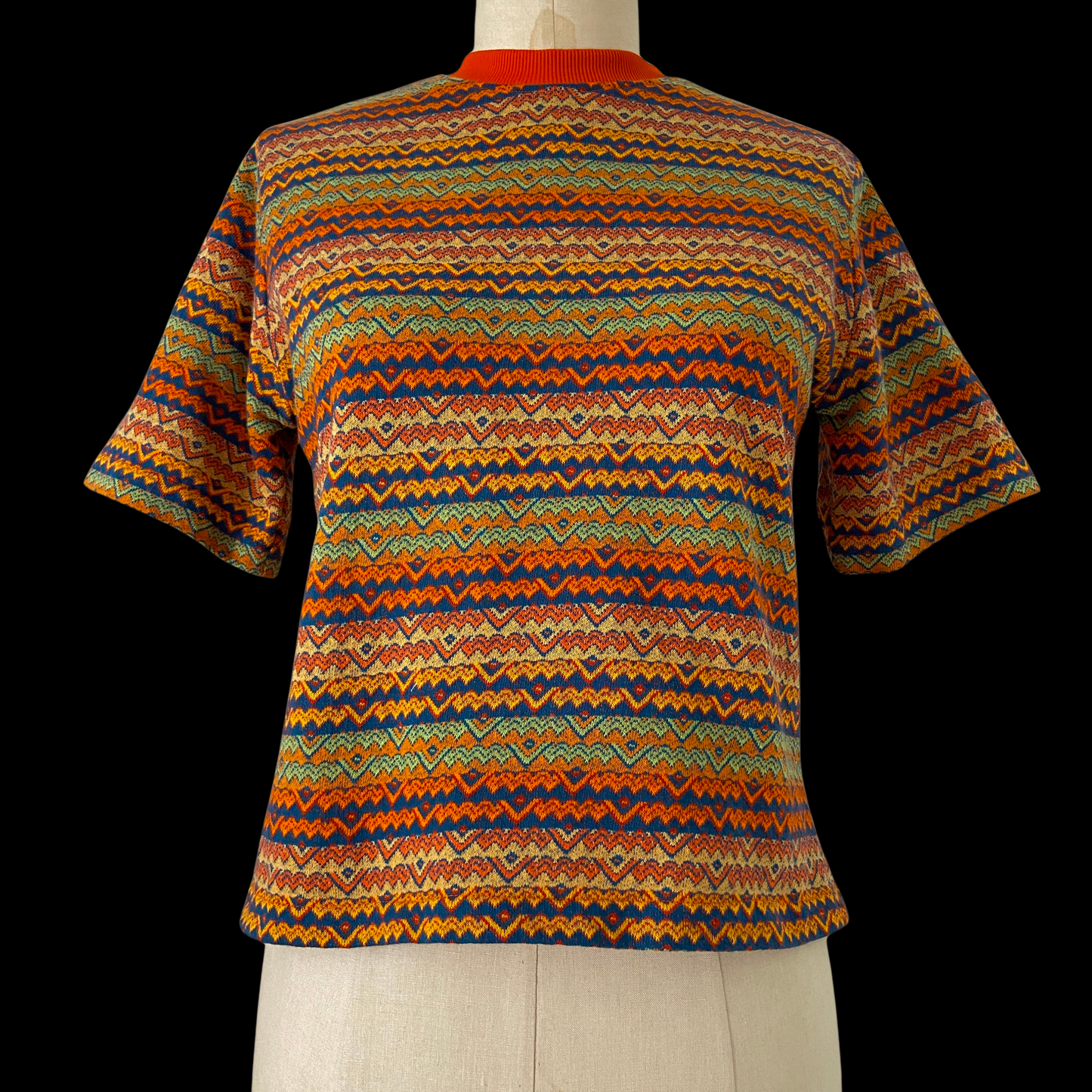 1960s 1970s Knit Striped Orange Tee Shirt