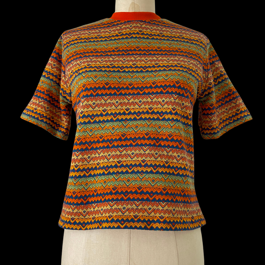 1960s 1970s Knit Striped Orange Tee Shirt