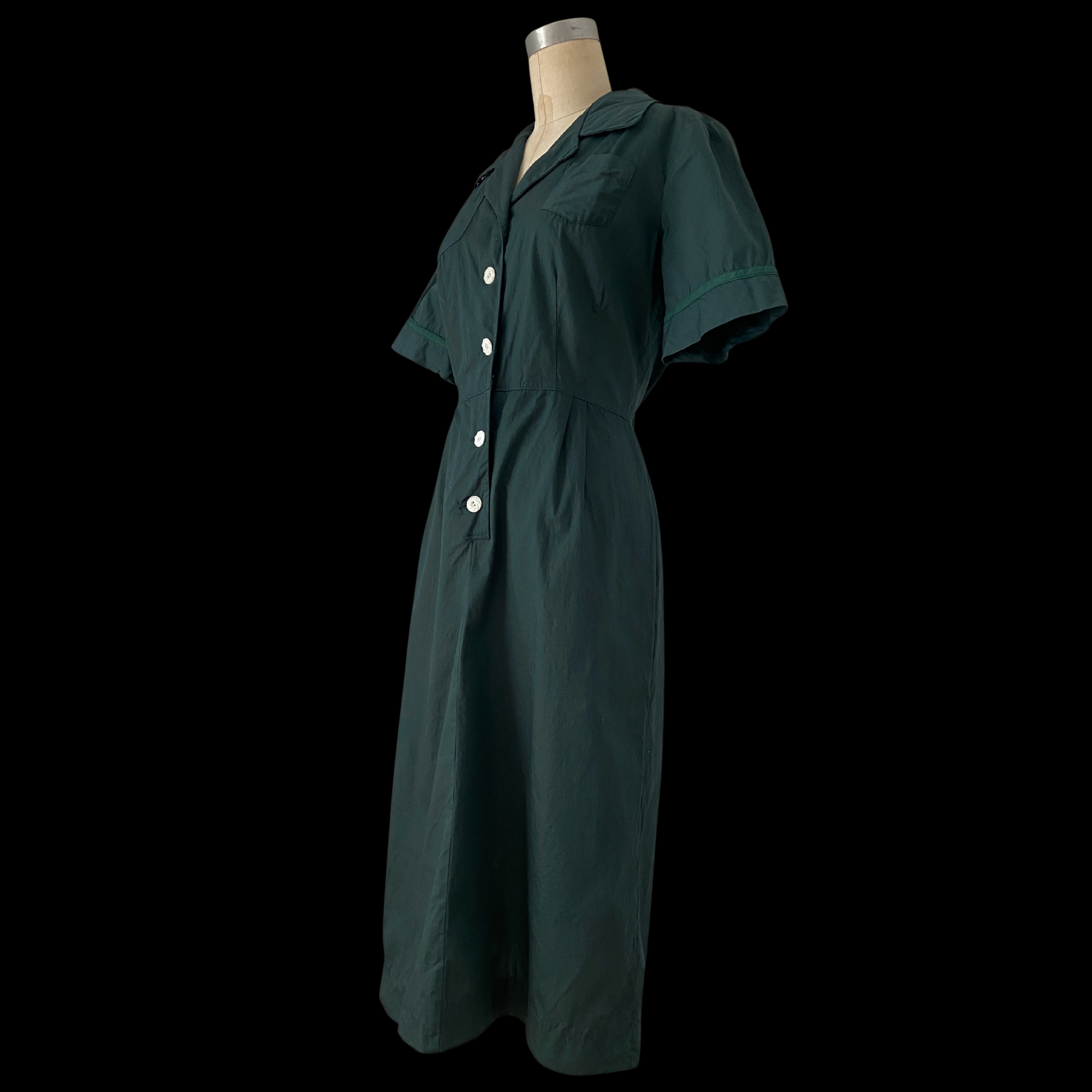 1940s Green Cotton Dress with Pockets 1940s Green Cotton Dress with Pockets