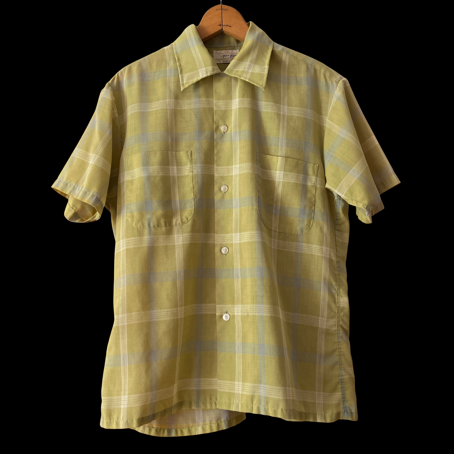 1950s Green Plaid Loop Collar Shirt