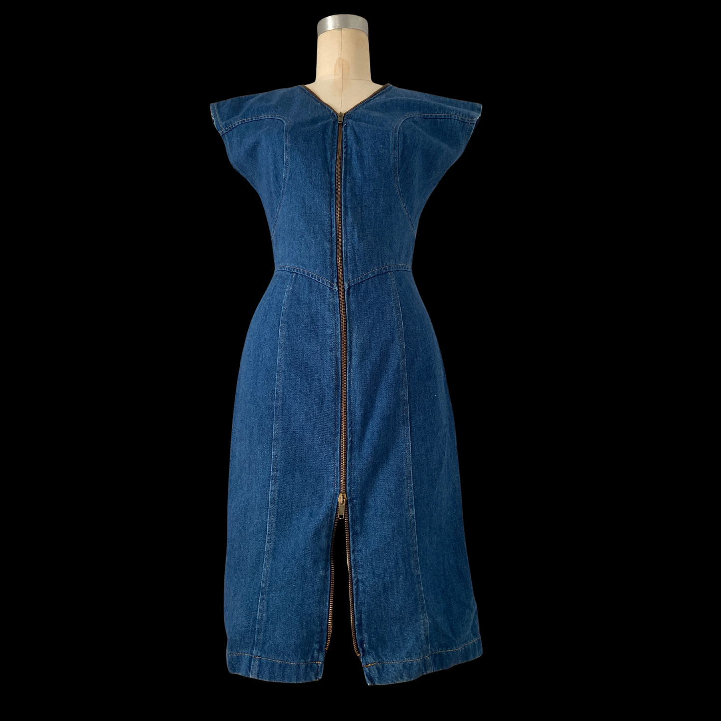 1980s Punk Denim Double Zipper Dress