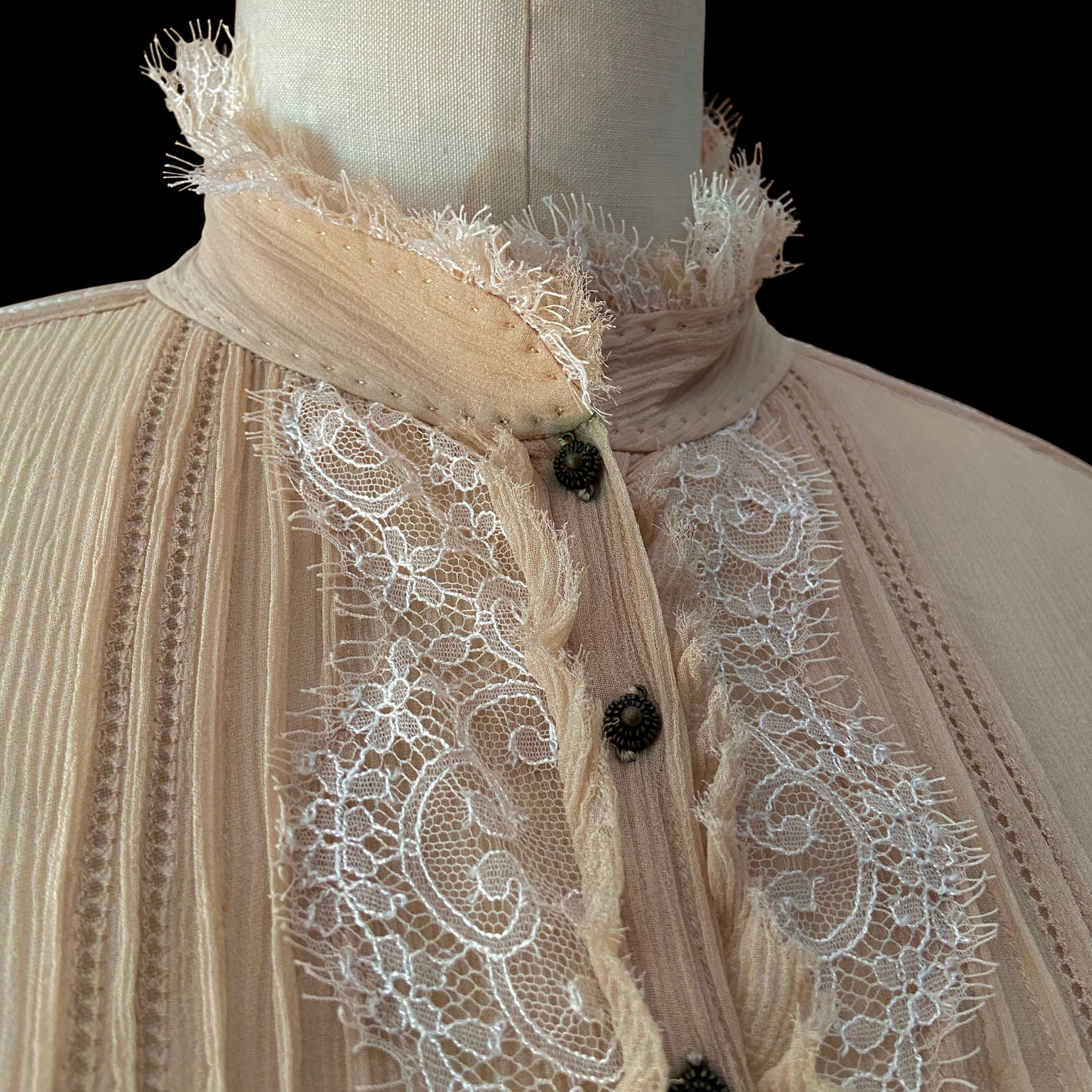 2000s Silk Gauze Victorian Lace Blouse