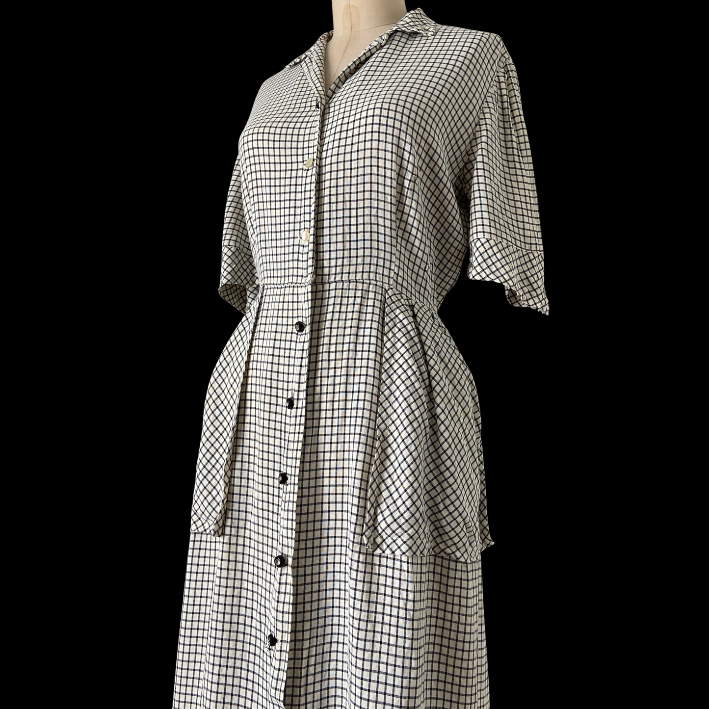 1940s 1950s Gingham Cotton Dress with Pockets