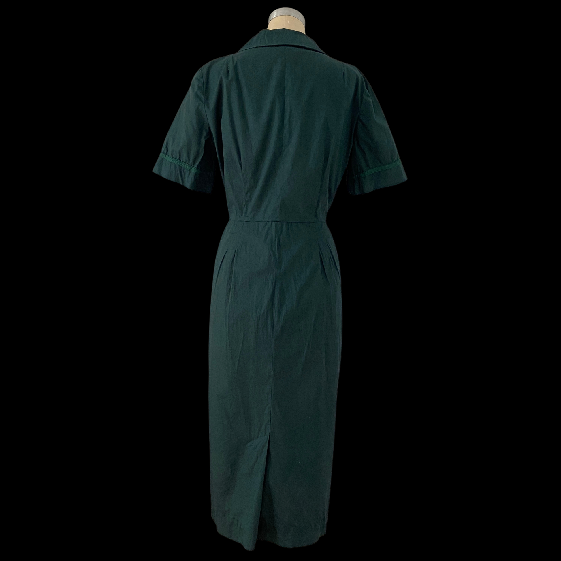 1940s Green Cotton Dress with Pockets 1940s Green Cotton Dress with Pockets