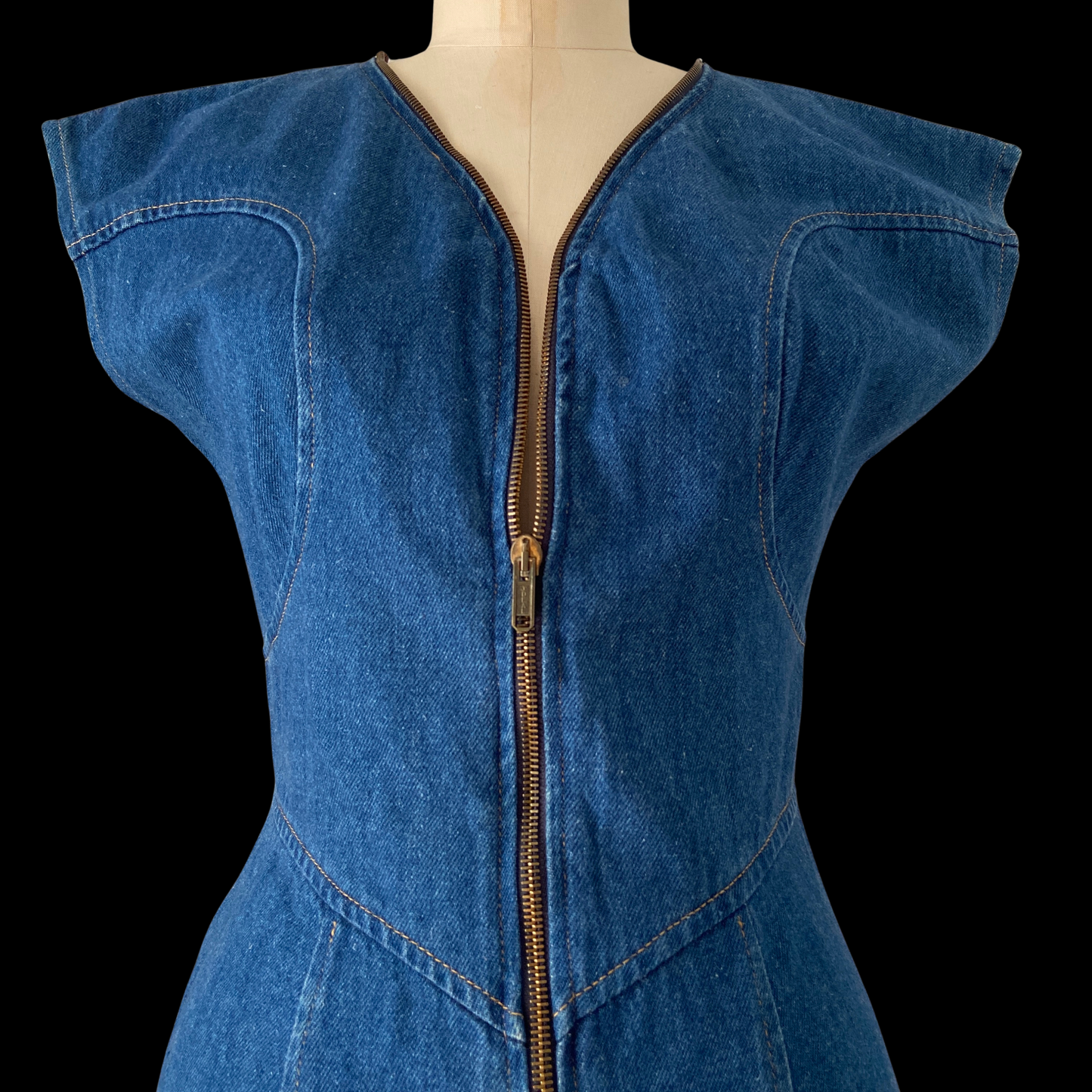 1980s Punk Denim Double Zipper Dress