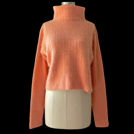 1990s Pink Angora Sweater Cable Knit Turtleneck