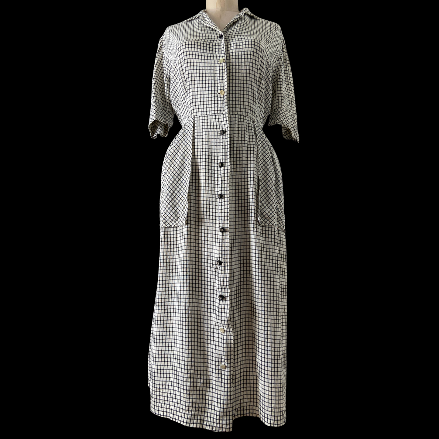 1940s 1950s Gingham Cotton Dress with Pockets
