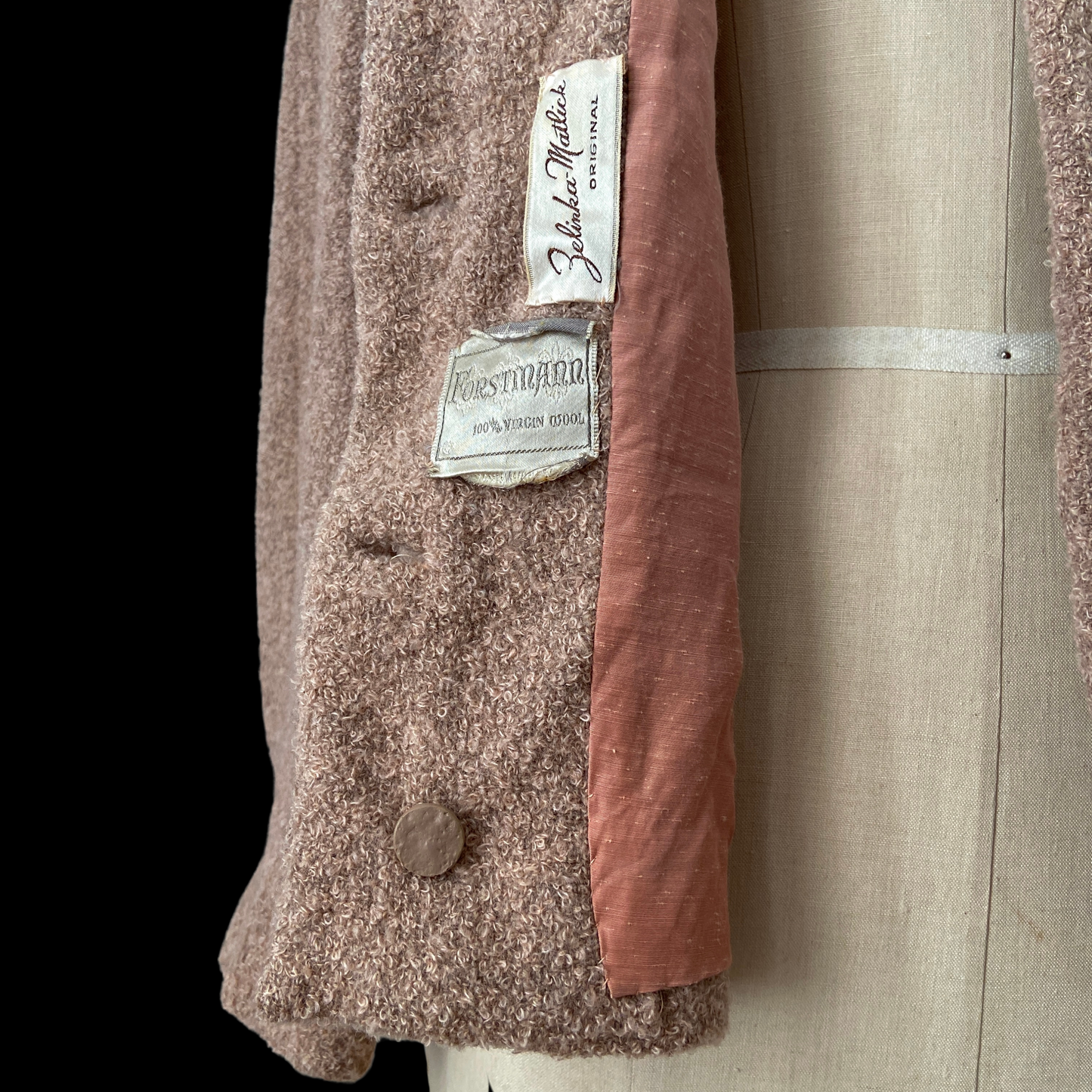 1940s Pink Boucle Wool Jacket Zelinka-Matlick and Forstmann