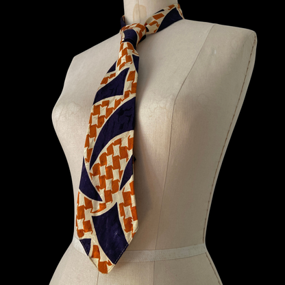 1940s Geometric Print Neck Tie