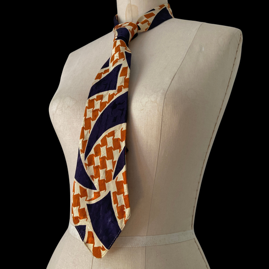 1940s Geometric Print Neck Tie
