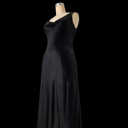 1990s does 1930s Black Liquid Satin Bias Cut Dress