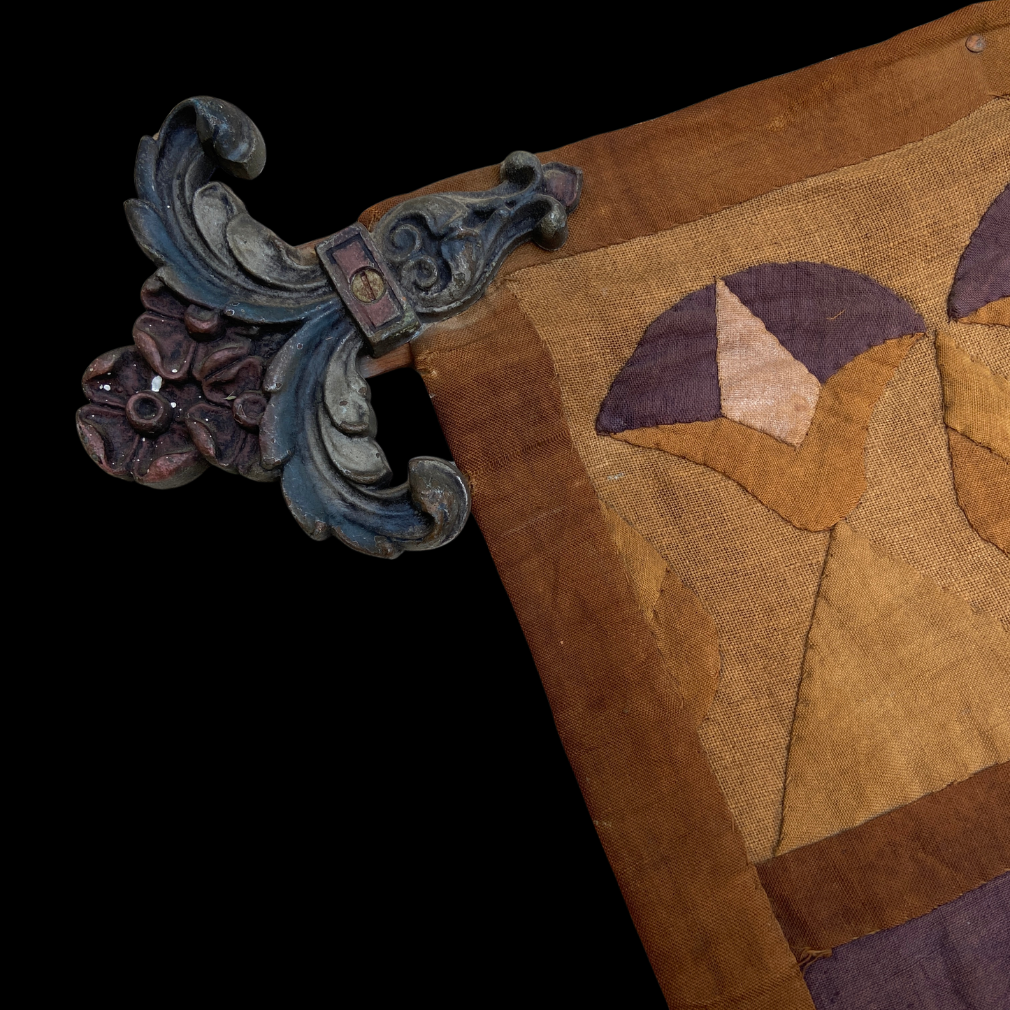 19th Century Egyptian Revival Applique Wall Hanging with Original Finials