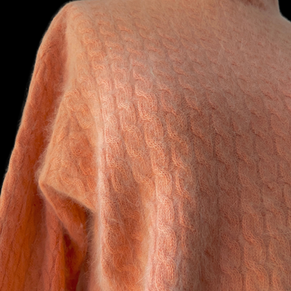 1990s Pink Angora Sweater Cable Knit Turtleneck