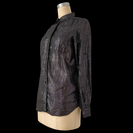 1970s Black Indian Cotton and Lurex Shirt