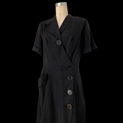 1940s Black Asymmetrical Dress with Pocket