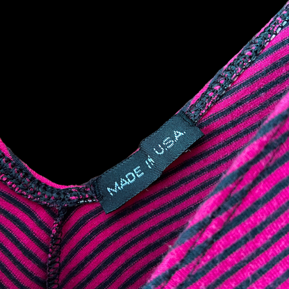 1980s Pink and Black Striped Cotton Bodysuit