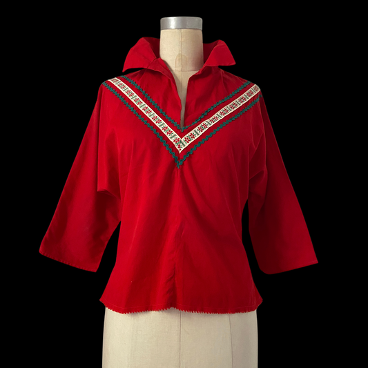 1940s Red Cotton Ric Rac Top